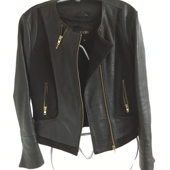 Maje leather & Wool biker jacket - Picture 4 of 7